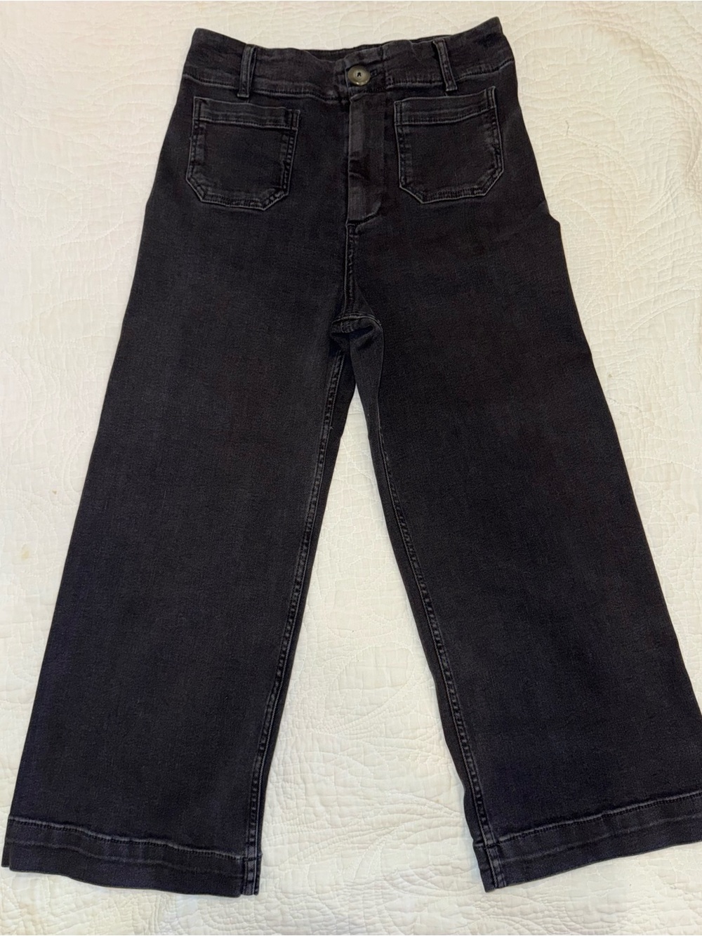 Pilcro Anthropologie Wide Leg Crop Jeans Dark Blue Wash Size 28 Patch Pocket - Picture 2 of 11